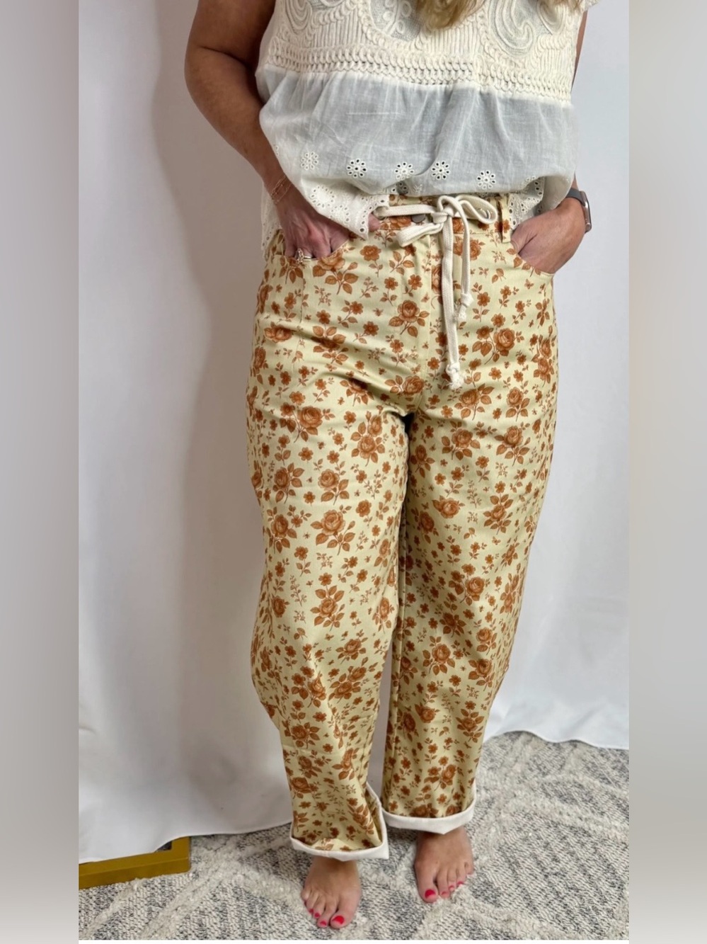 NWT Polagram Natural Wide Leg Drawstring Pants size Small
